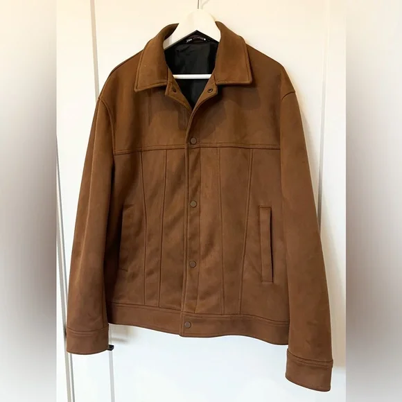 Zara Men’s Faux Suede Brown Button Down Jacket Size XL - Picture 3 of 8